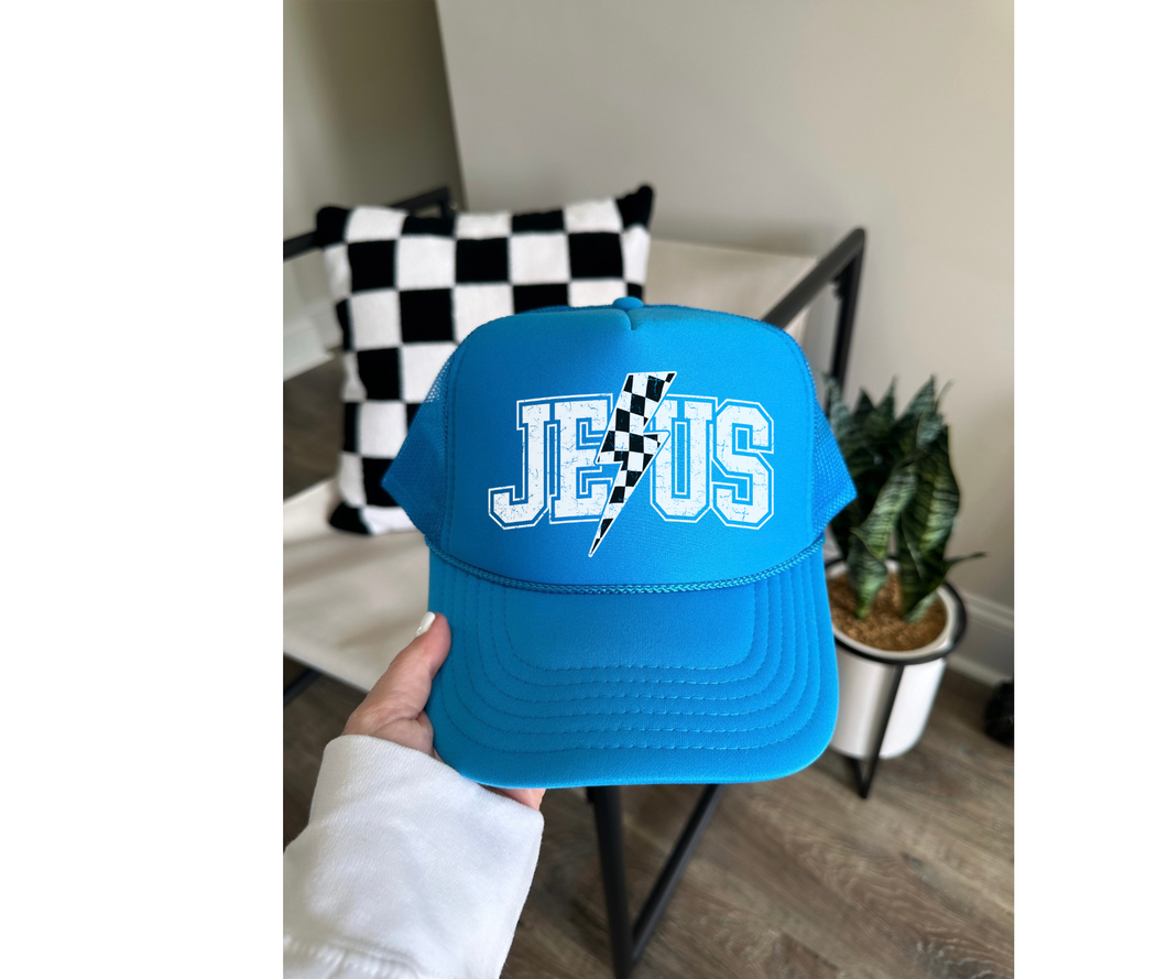 Checkered Jesus Bolt Faith Foam Trucker Hat