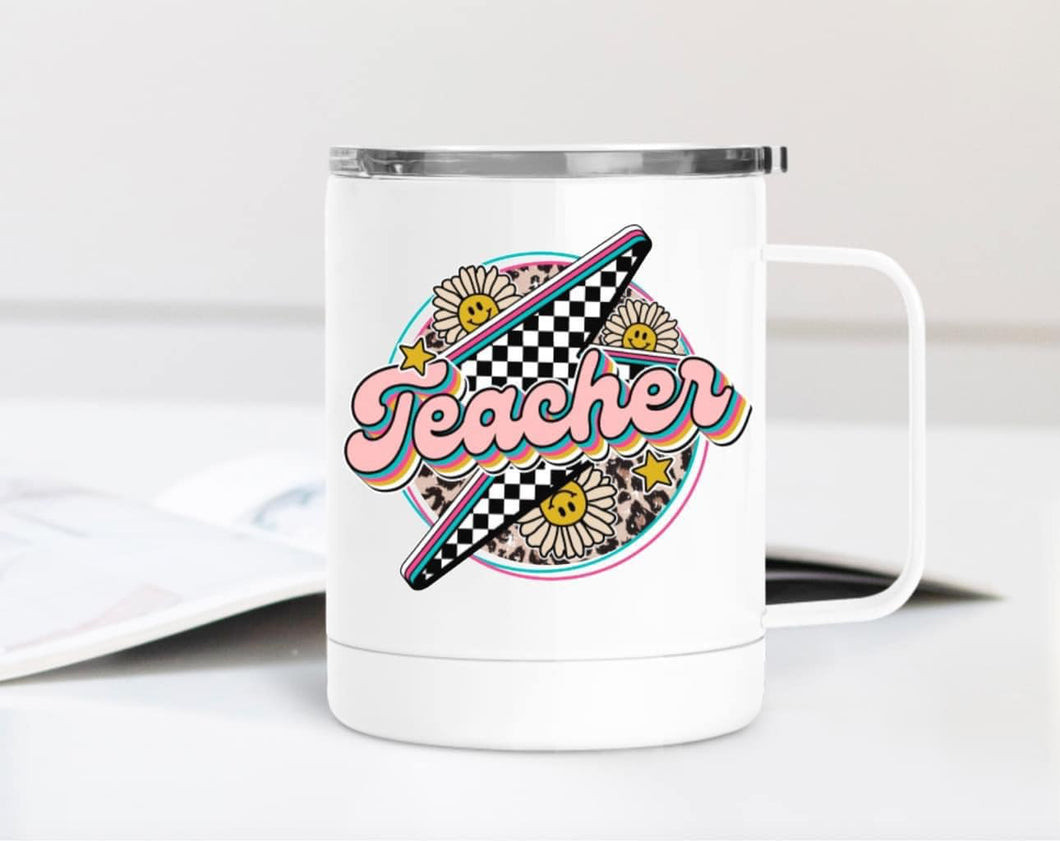 Checkered Teacher Bolt 12oz Travel Mug