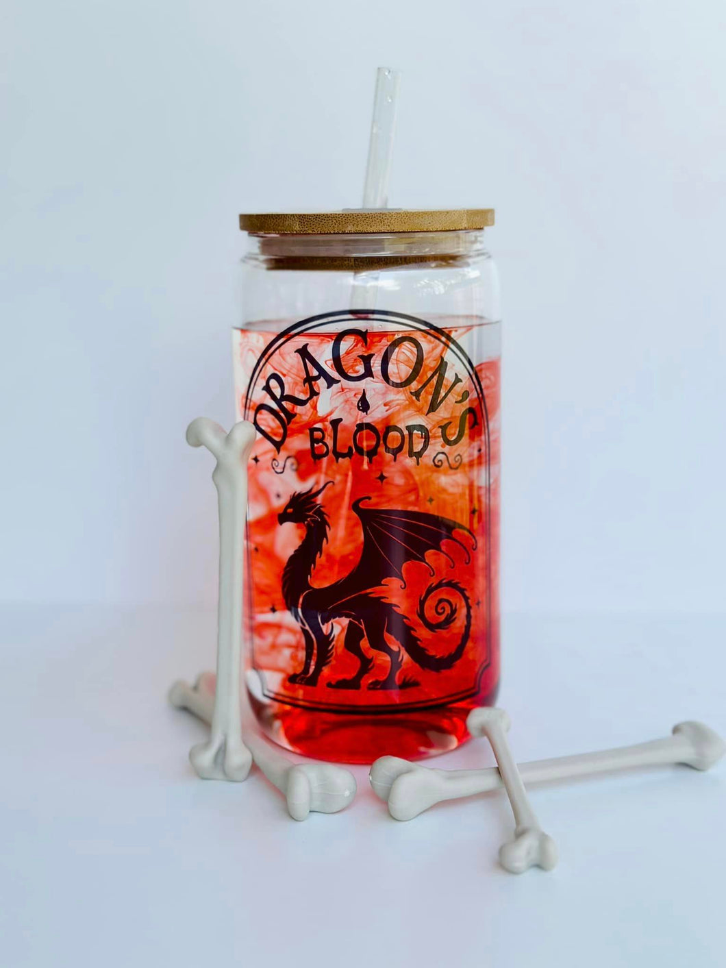 Dragon's Blood 16oz Glass Can Cup with Bamboo Lid