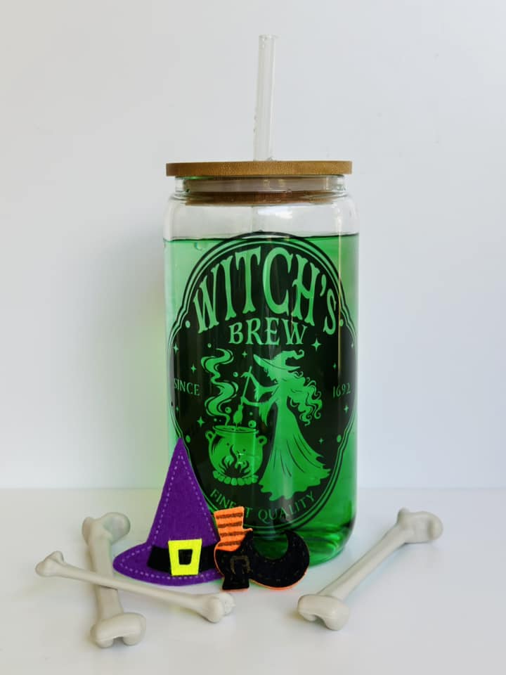 Witch's Brew 16oz Glass Can Cup with Bamboo Lid