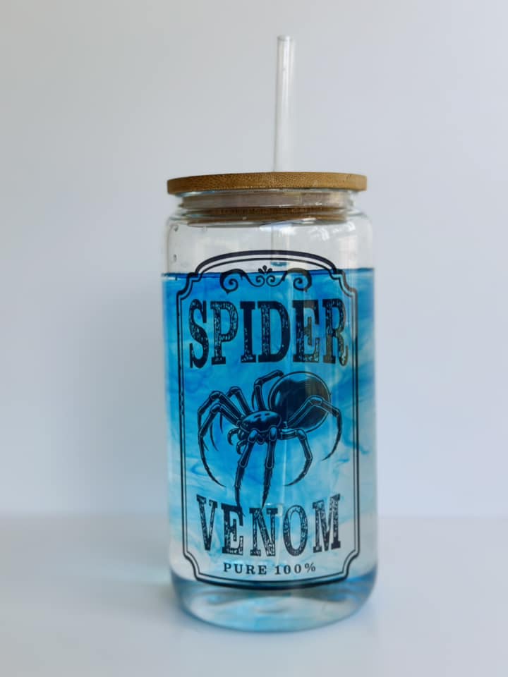 Spider Venom 16oz Glass Can Cup with Bamboo Lid