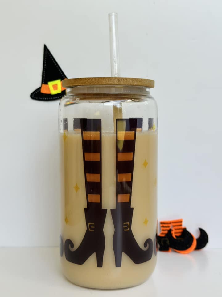 Witch Legs Wrap 16oz Glass Can Cup with Bamboo Lid