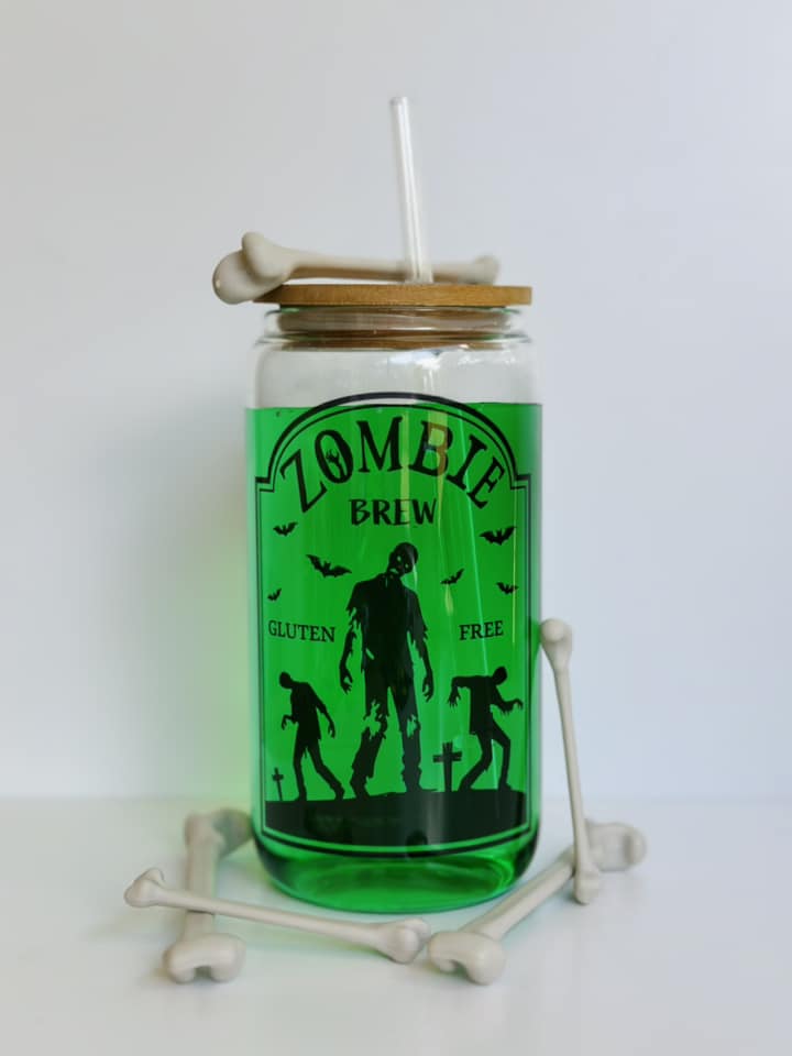 Zombie Brew 16oz Glass Can Cup with Bamboo Lid