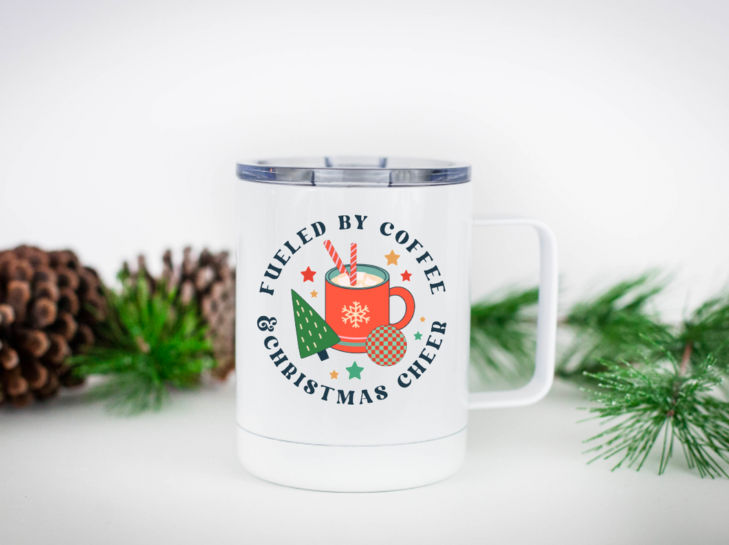 Fueled by Coffee and Christmas Cheer 12oz Travel Mug