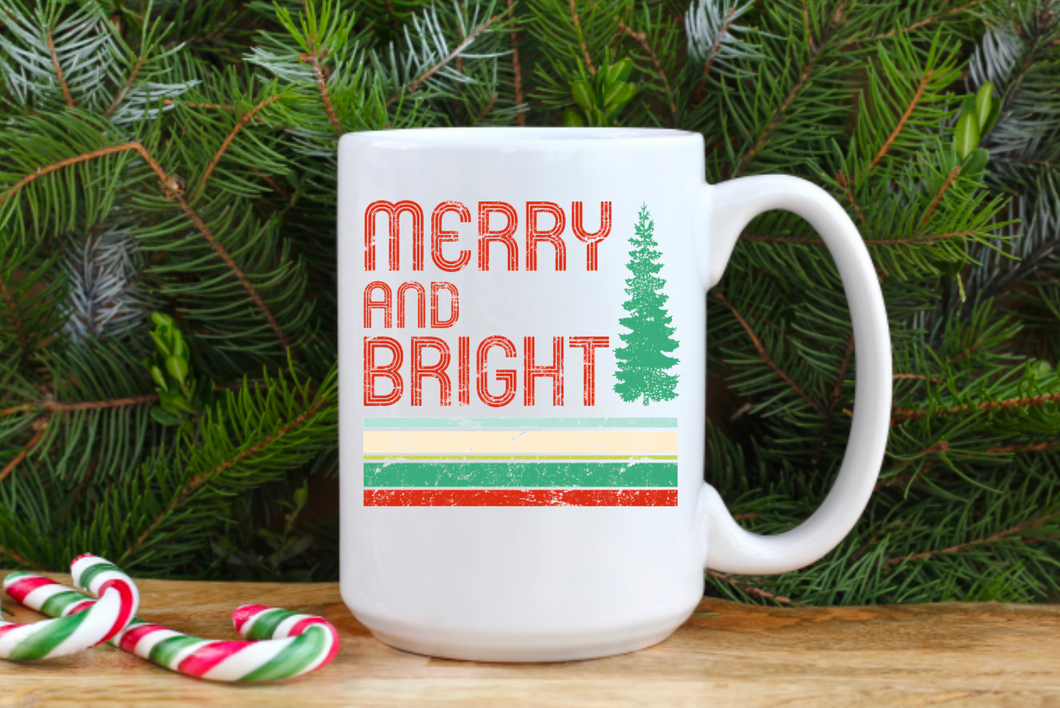 Retro Merry and Bright 15oz Ceramic Mug