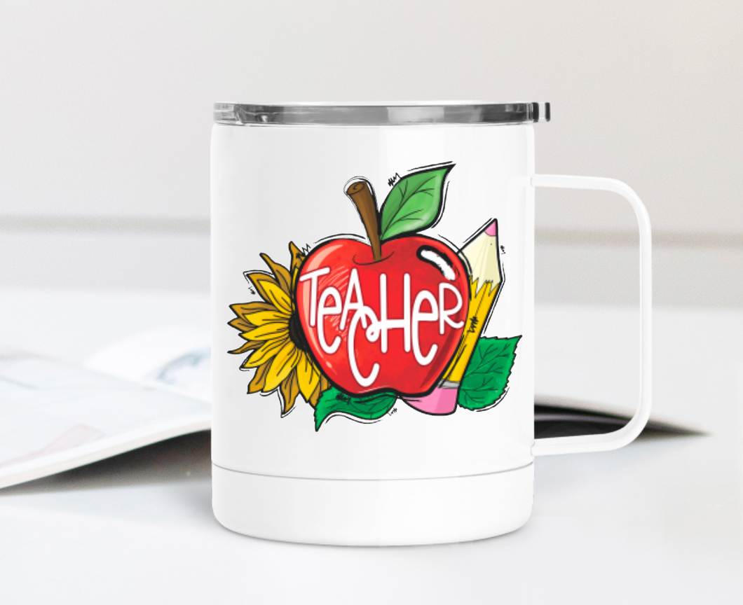 Sunflower Teacher Apple 12oz Travel Mug