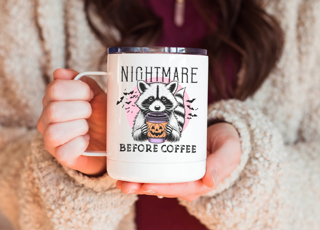 Nightmare Before Coffee Raccoon 12oz Travel Mug