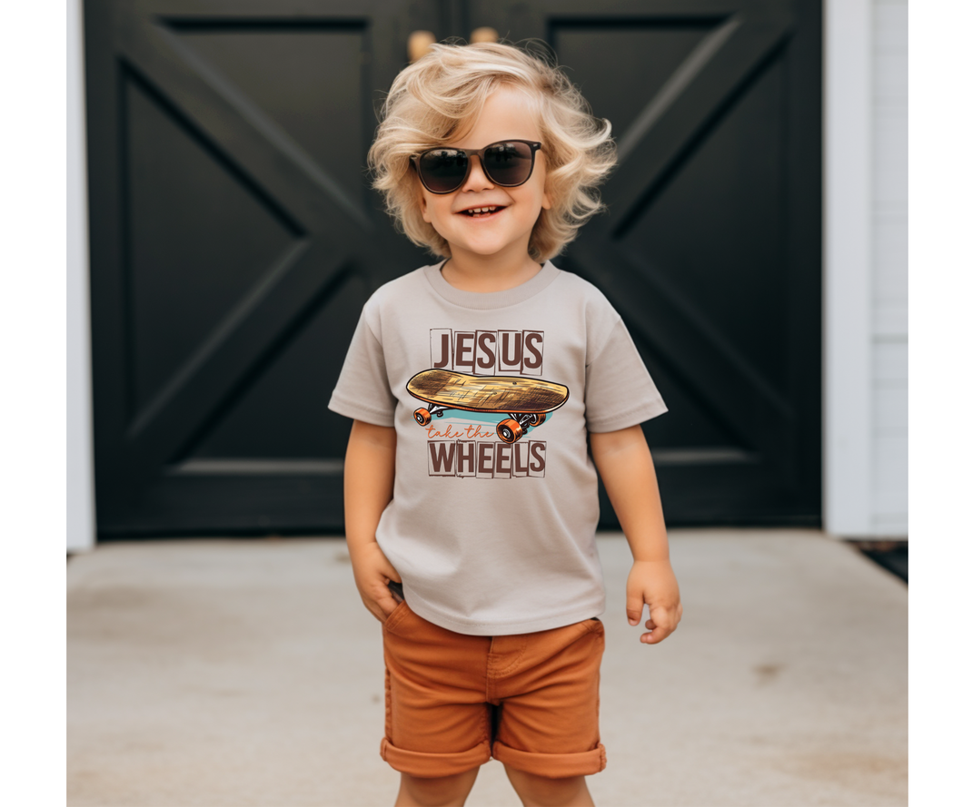 Jesus Take the Wheels Skateboard Youth Faith Graphic Tee