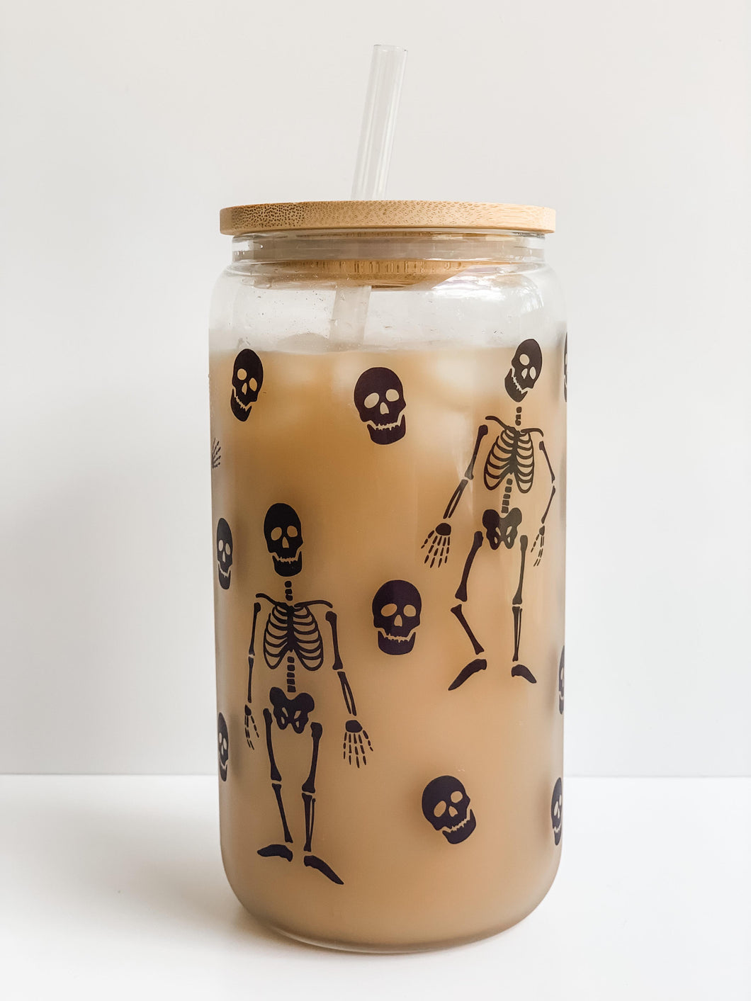 Skeletons Wrap 16oz Glass Can Cup with Bamboo Lid