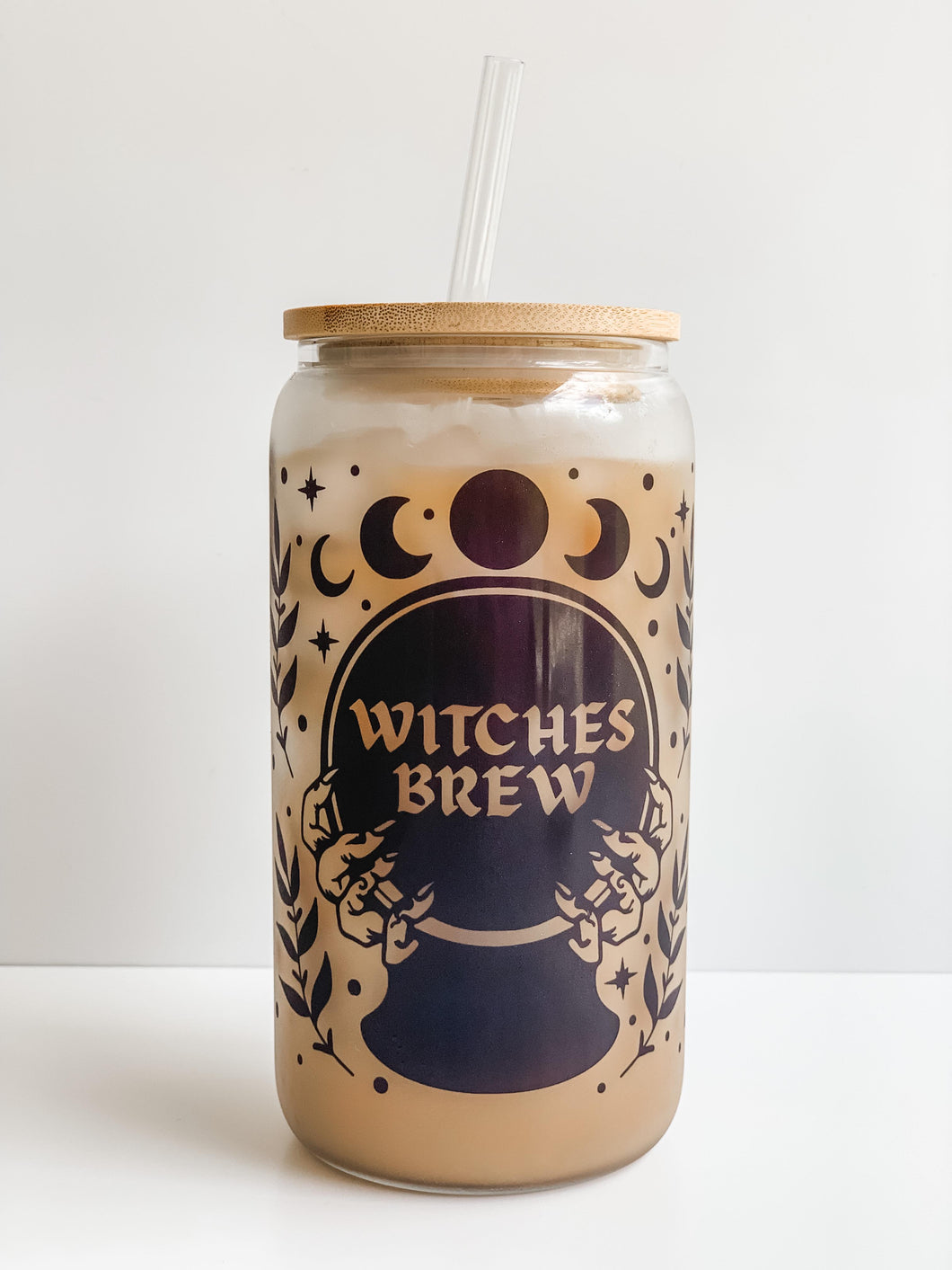 Witches Brew Wrap 16oz Glass Can Cup with Bamboo Lid