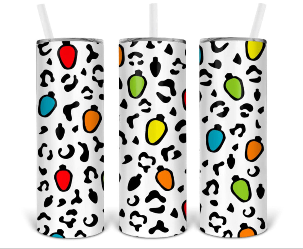 Leopard Christmas Lights 20oz Insulated Tall Tumbler with Straw