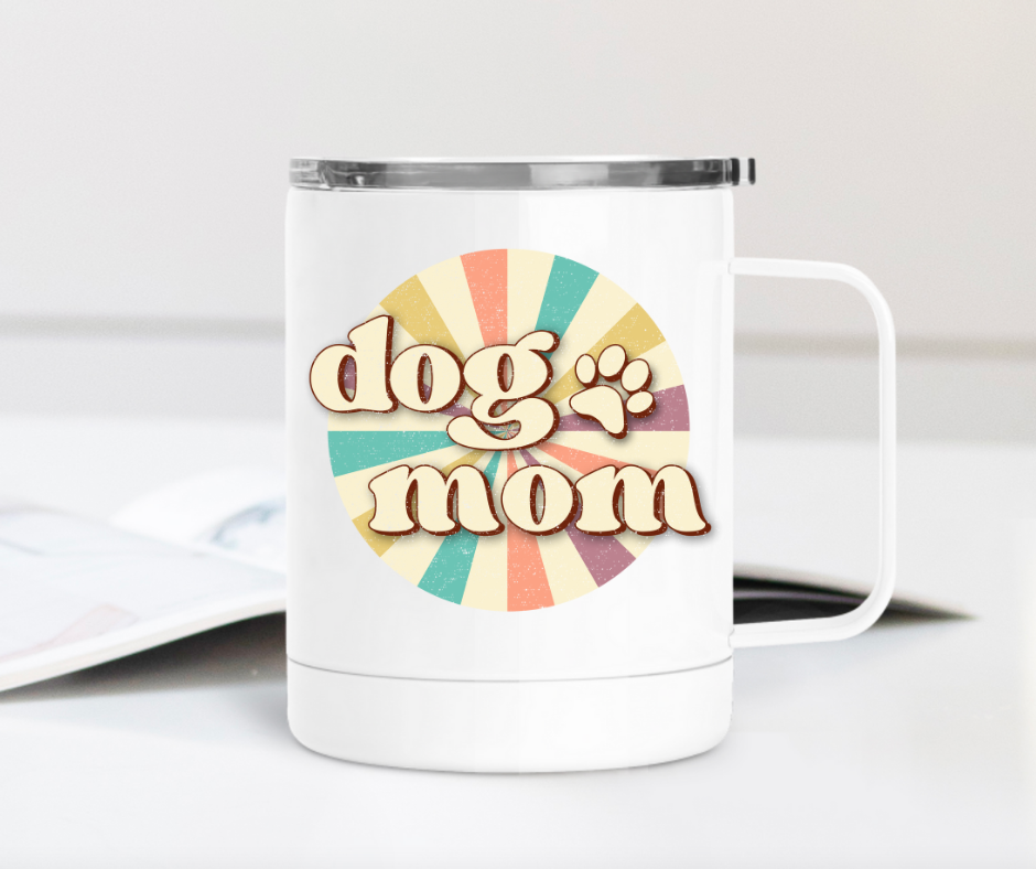 Retro Circle Dog Mom 12oz Travel Mug