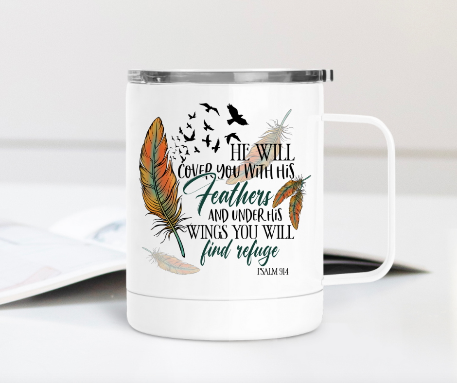 He Will Cover You with His Feathers 12oz Travel Mug