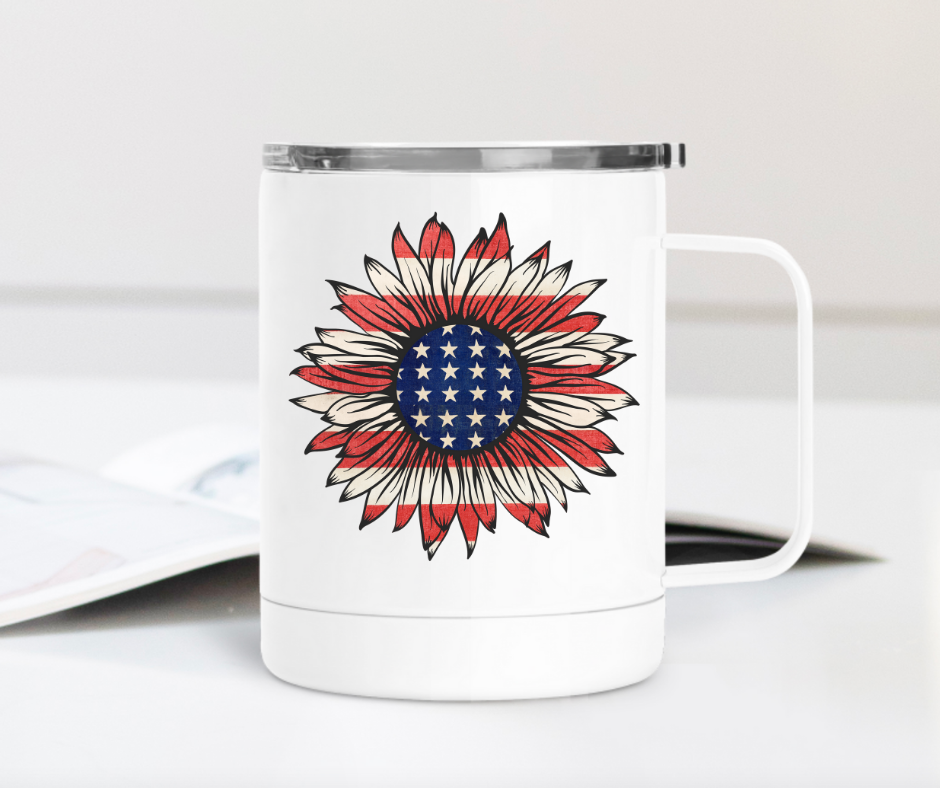 Patriotic Sunflower 12oz Travel Mug