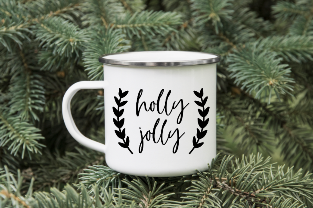 Holly Jolly 12oz Enamel Camping Mug