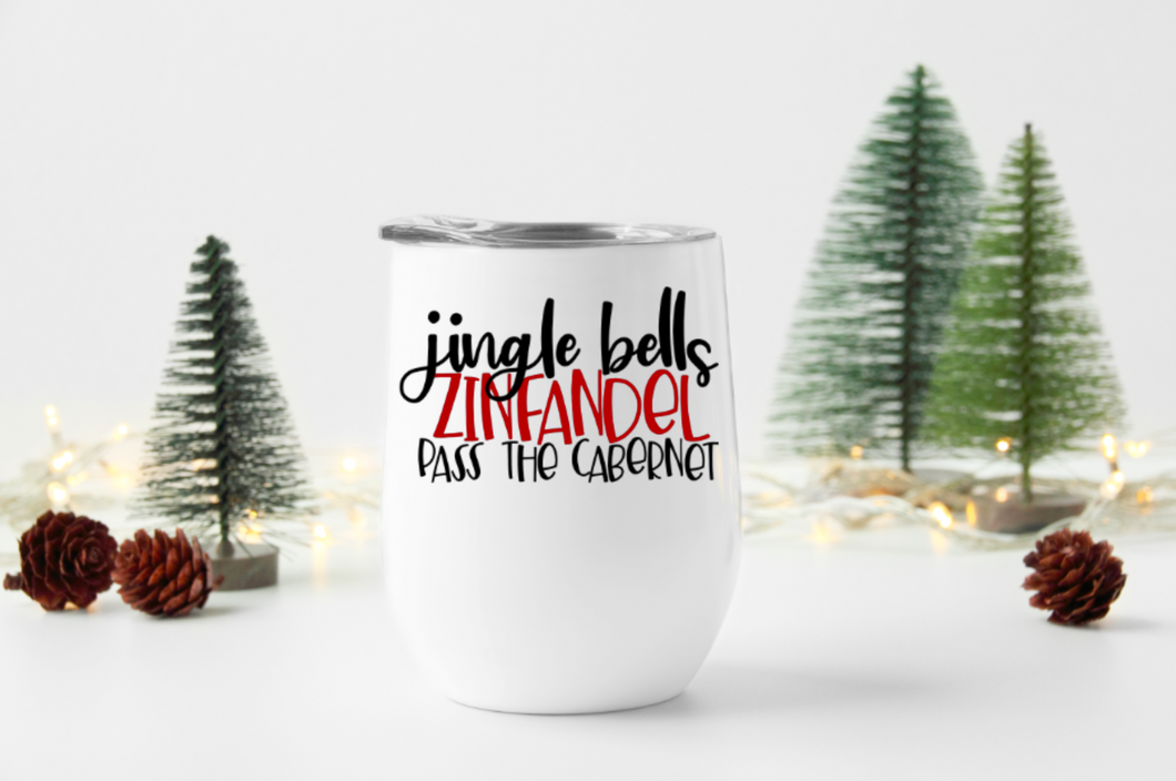 Jingle Bells, Zinfandel 12oz Stemless Insulated Wine Tumbler