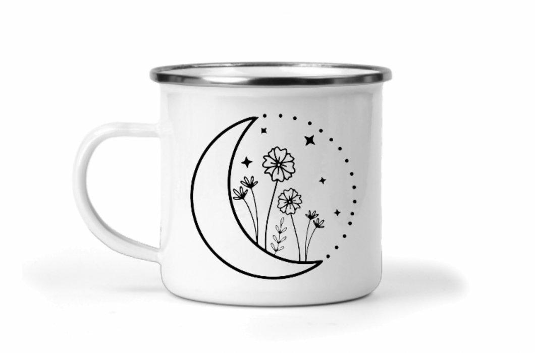 Floral Moon 12oz Enamel Camping Mug