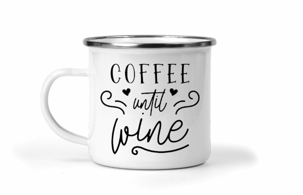 Coffee Until Wine 12oz Enamel Camping Mug