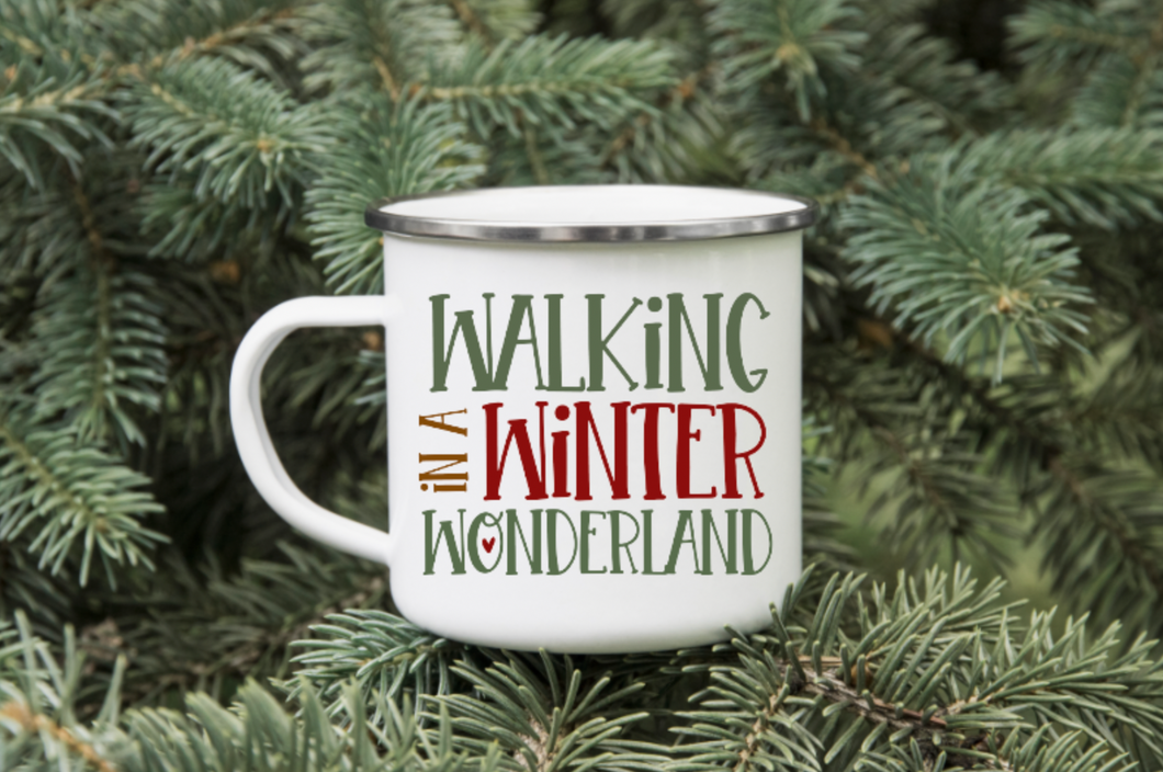 Walking in a Winter Wonderland 12oz Enamel Camping Mug