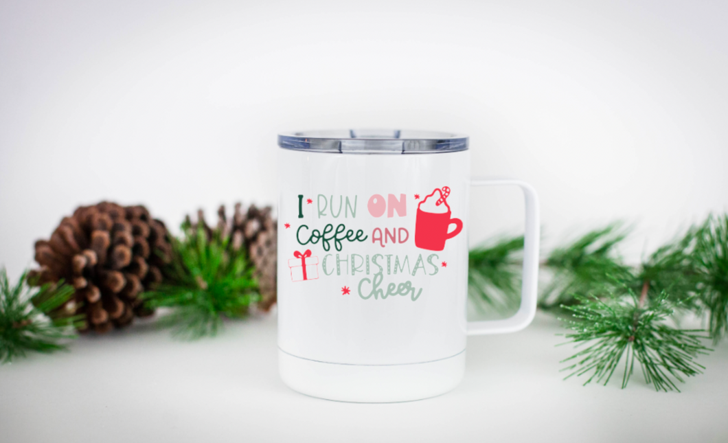 I Run on Coffee and Christmas Cheer 12oz Travel Mug