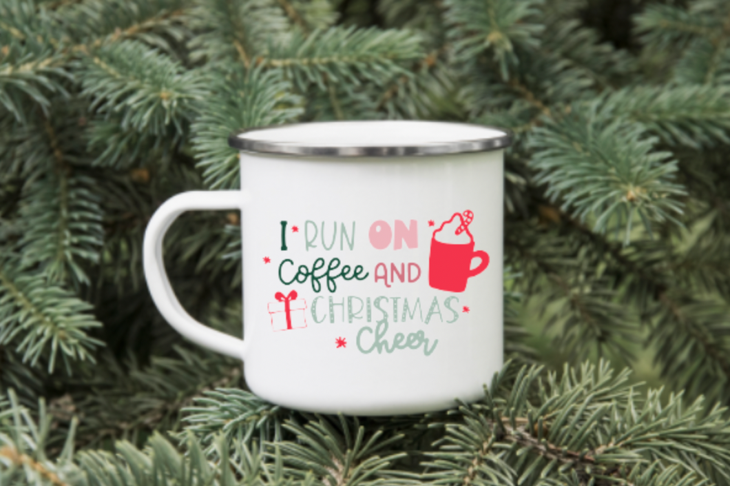 I Run on Coffee and Christmas Cheer 12oz Enamel Camping Mug