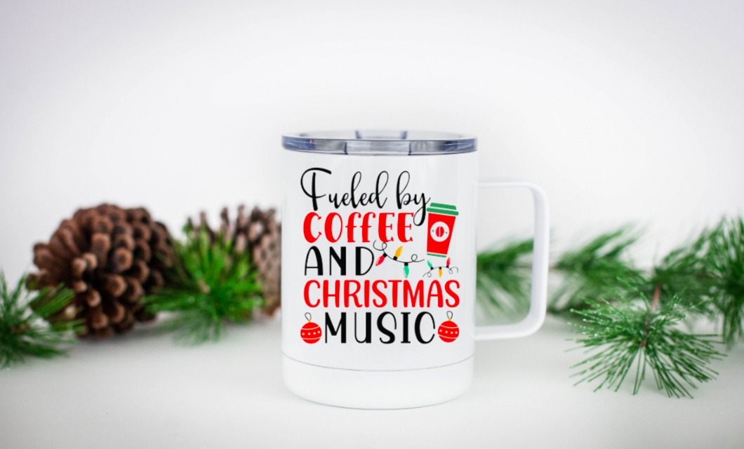 Fueled by Coffee and Christmas Music 12oz Travel Mug