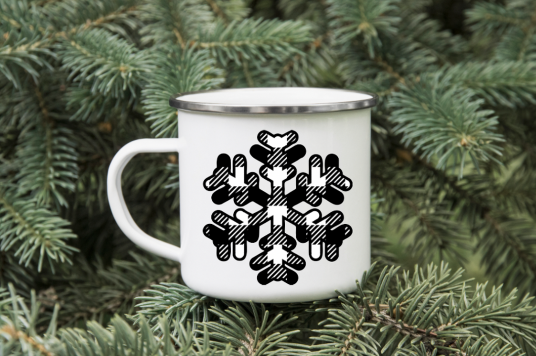 Buffalo Plaid Snowflake 12oz Enamel Camping Mug