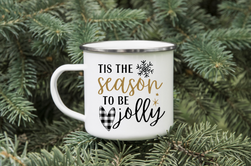 Tis the Season to Be Jolly 12oz Enamel Camping Mug