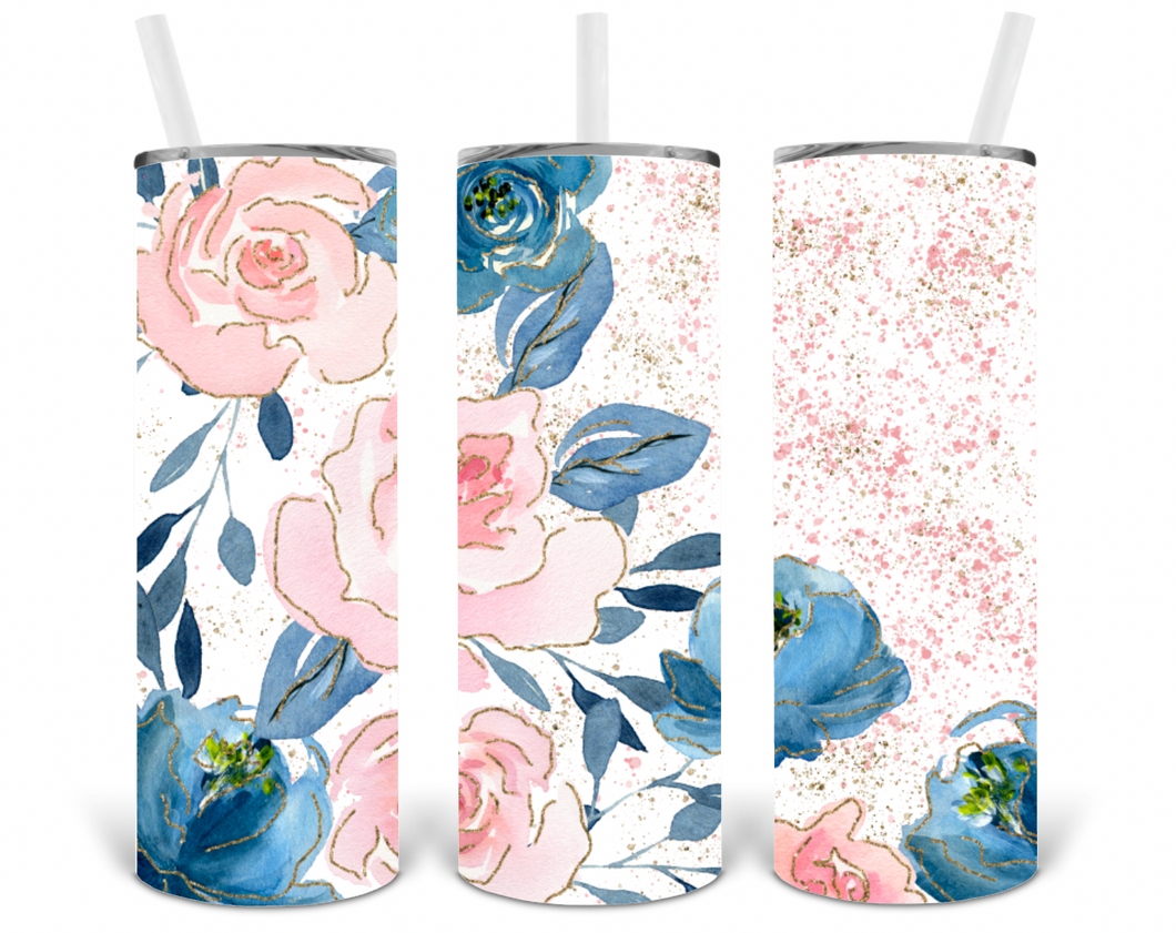 Navy and Pink Floral 20oz Insulated Tall Tumbler with Straw