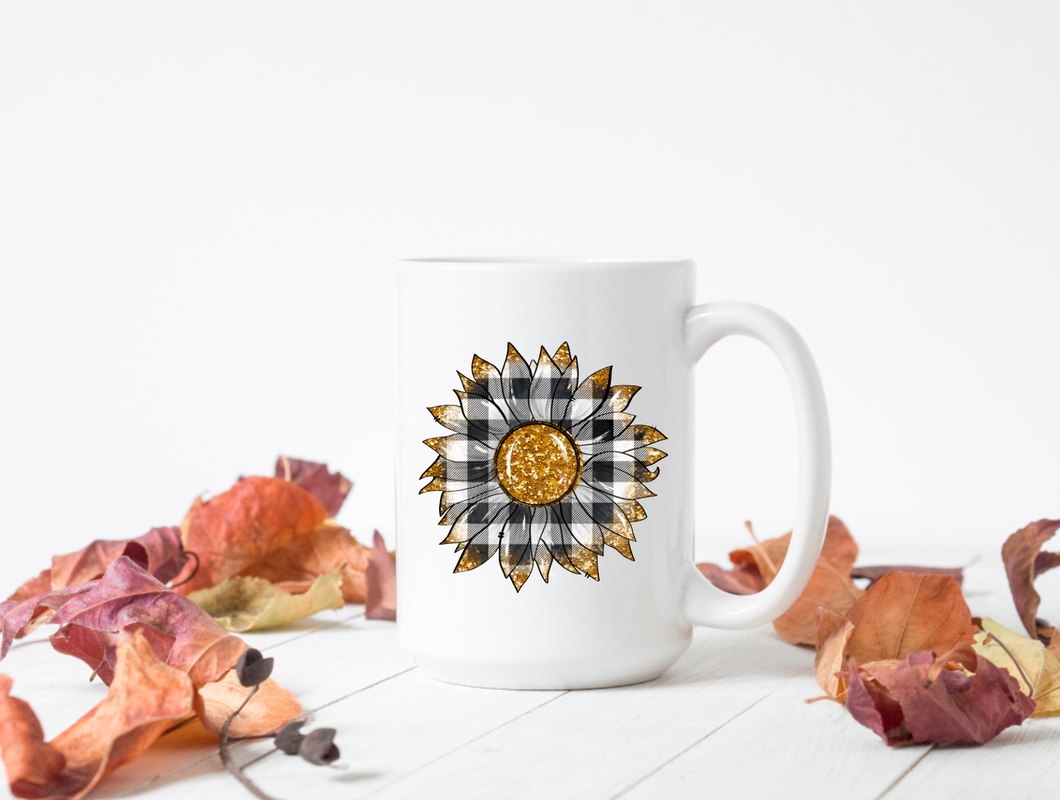 Buffalo Plaid Sunflower 15oz Ceramic Mug