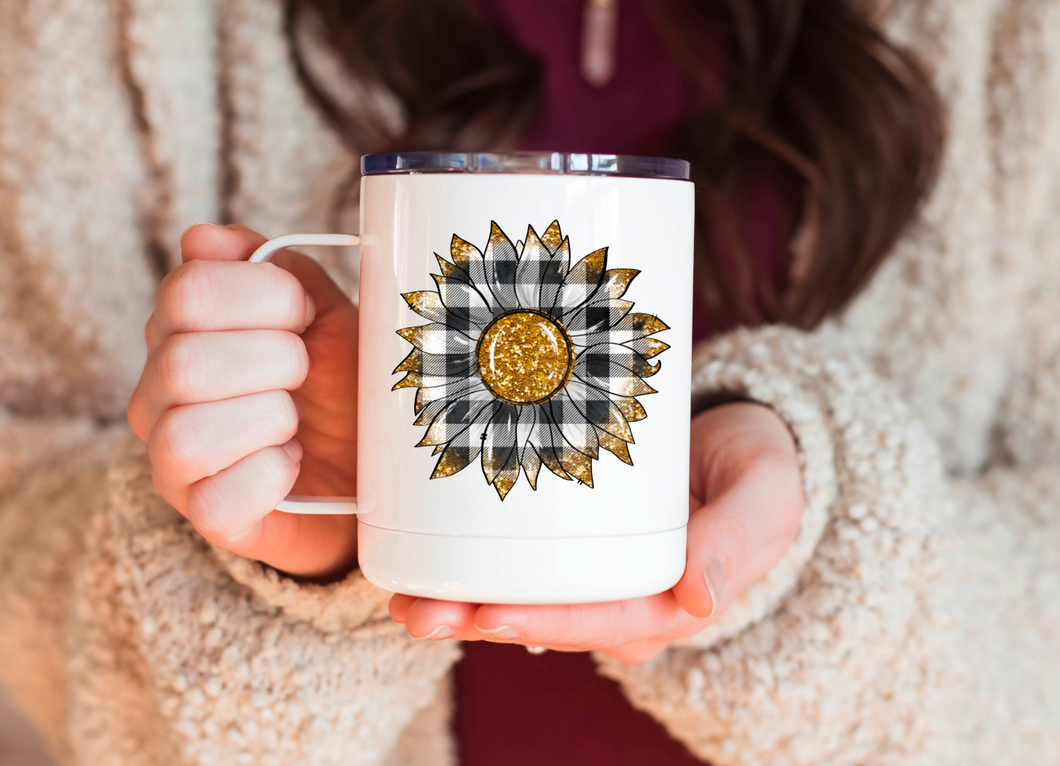 Buffalo Plaid Sunflower 12oz Travel Mug