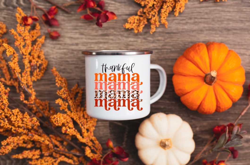 Thankful Mama Stacked 12oz Enamel Camping Mug