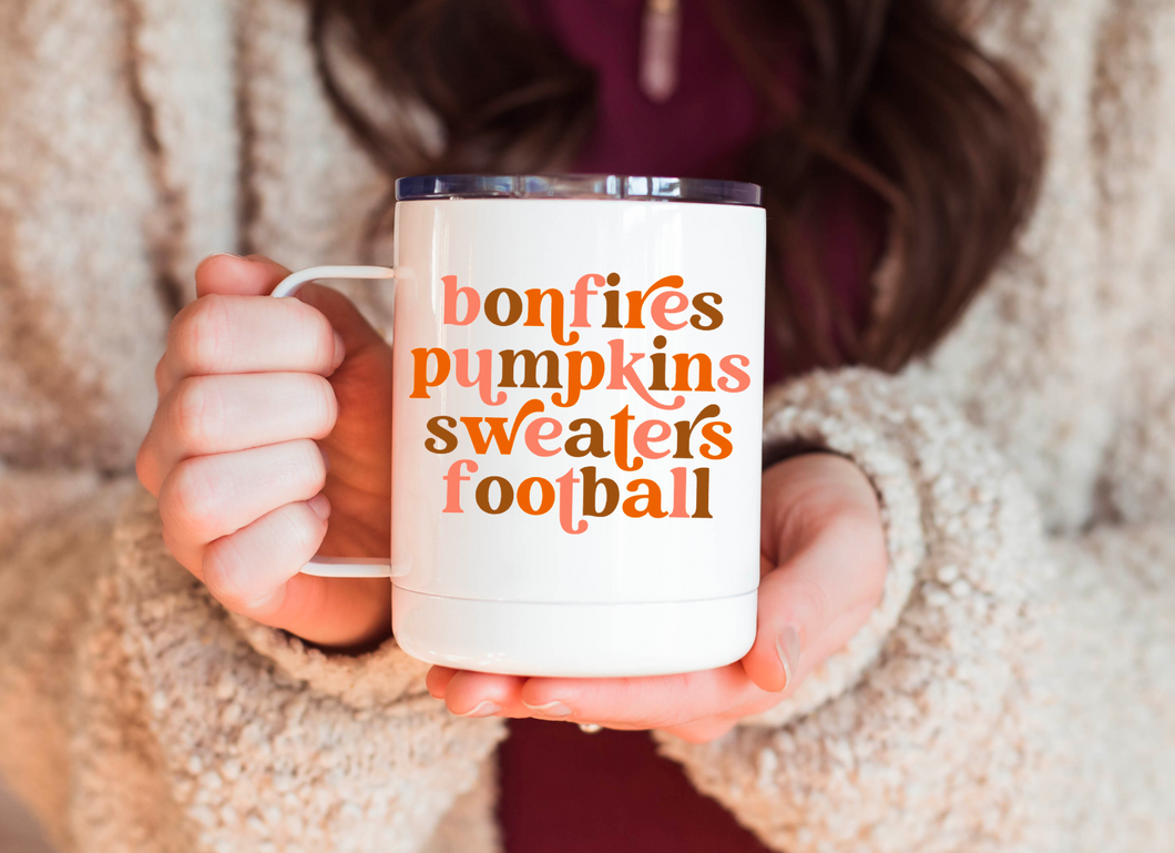 Fall List and Football 12oz Travel Mug