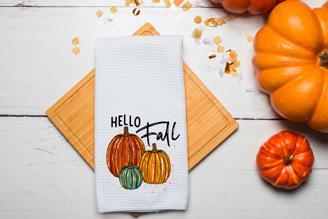 Hello Fall Pumpkin Trio Waffle Weave 16