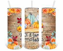 Load image into Gallery viewer, Just a Girl Who Loves Fall 20oz Insulated Tall Tumbler with Straw
