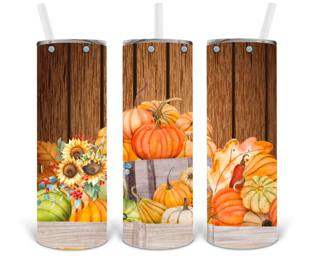 Pumpkins on Wood 20oz Insulated Tall Tumbler with Straw