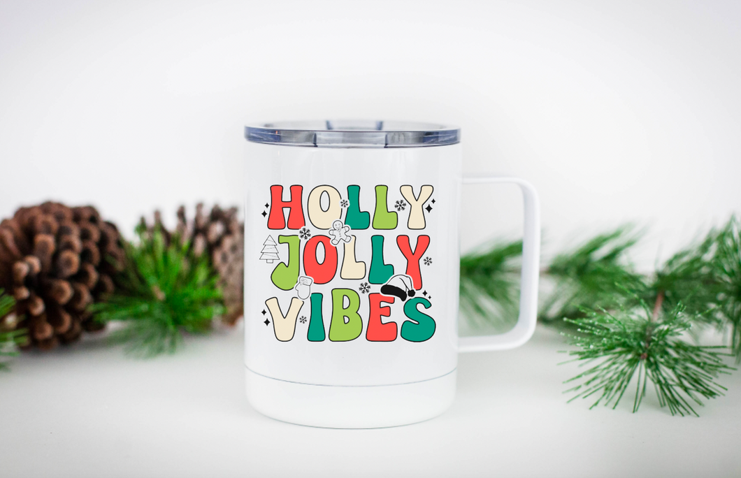 Holly Jolly Vibes Retro 12oz Travel Mug