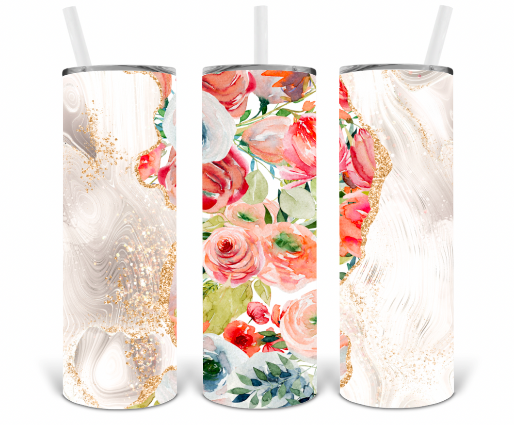 Marbled Floral 20oz Insulated Tall Tumbler with Straw