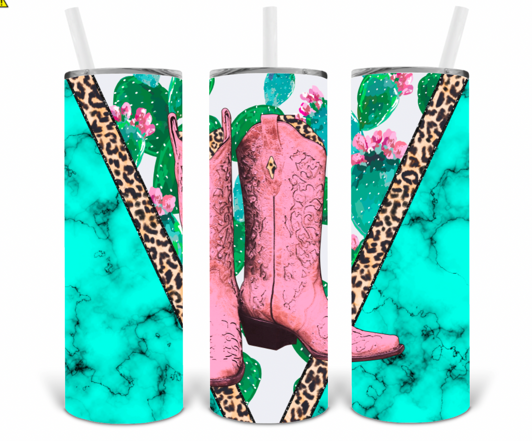 Turquoise Cowboy Boot 20oz Insulated Tall Tumbler with Straw