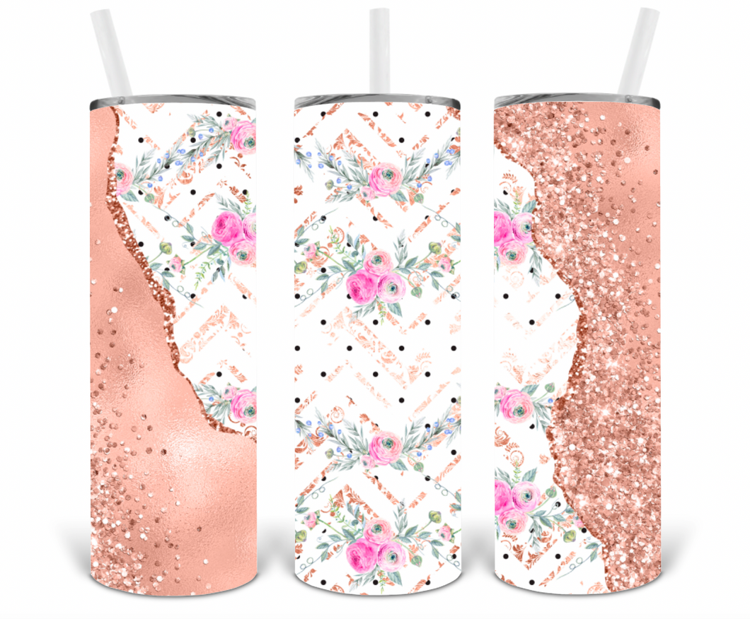 Rose Gold Dotty Chevron 20oz Insulated Tall Tumbler with Straw