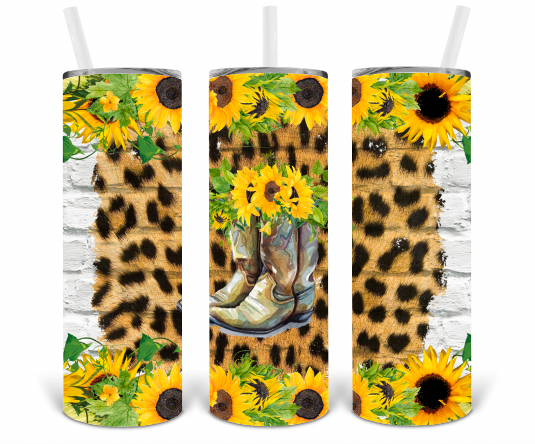 Sunflower Cowboy Boots 20oz Insulated Tall Tumbler with Straw