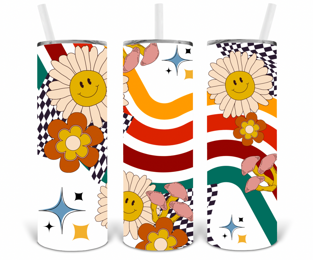 Retro Happy Daisy 20oz Insulated Tall Tumbler with Straw