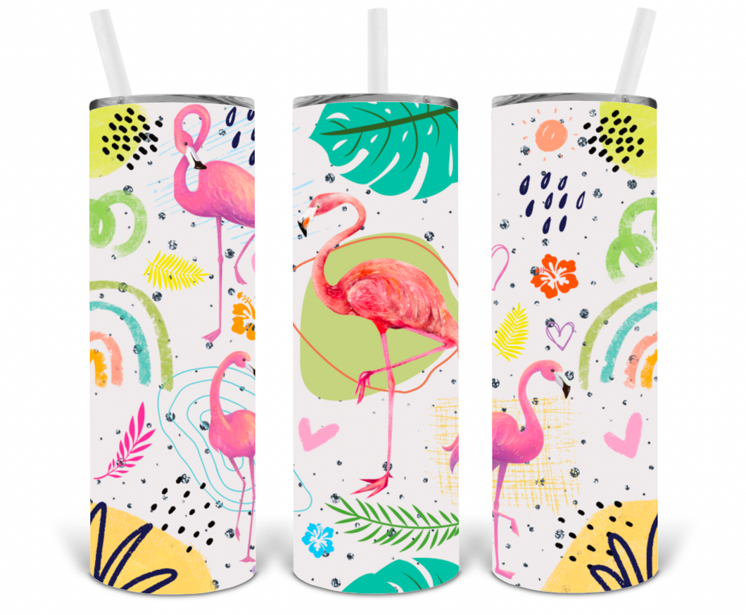 Flamingo Doodles 20oz Insulated Tall Tumbler with Straw