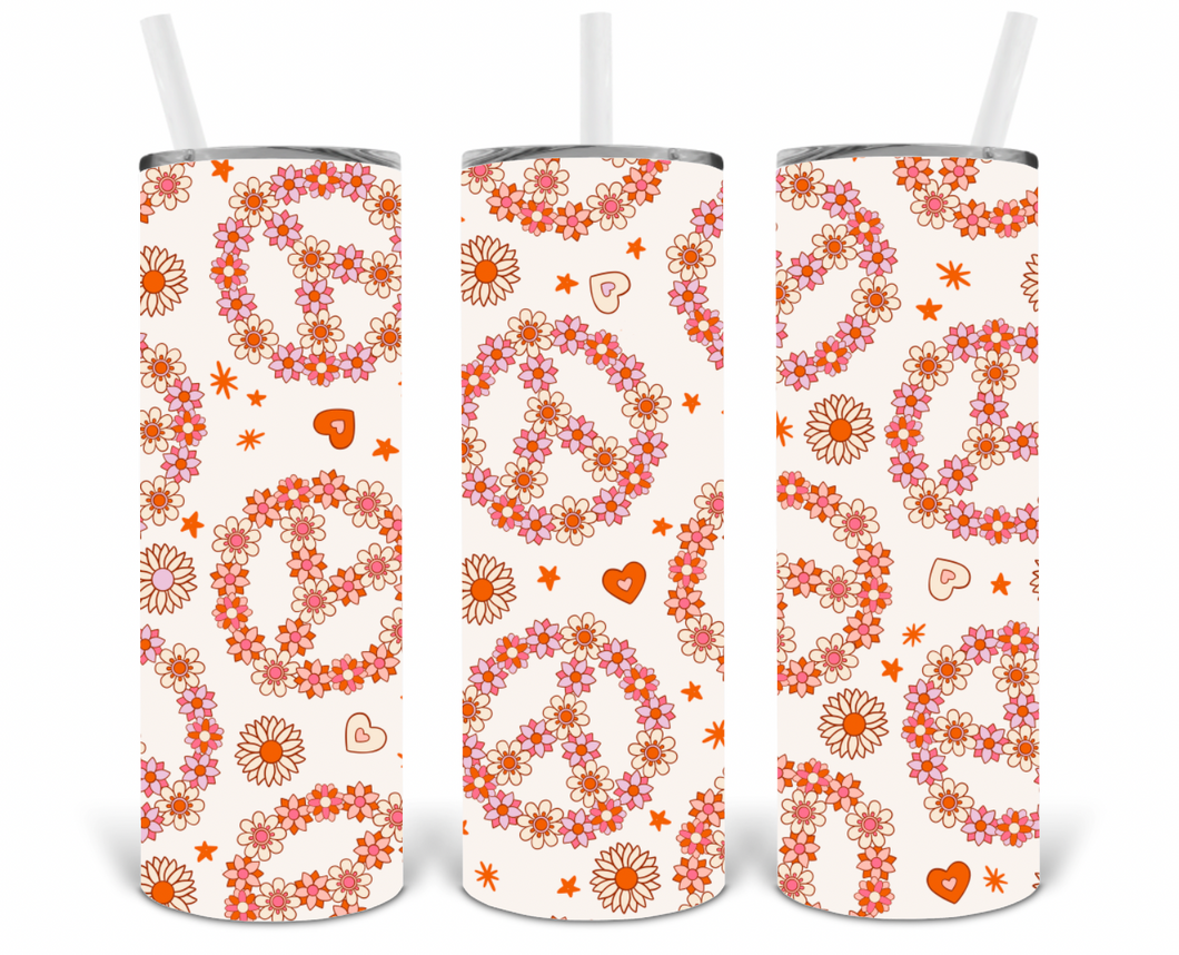 Floral Peace Sign 20oz Insulated Tall Tumbler with Straw