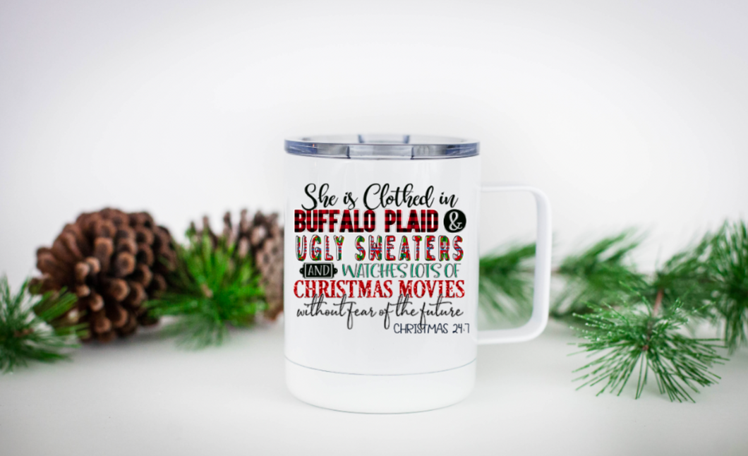 She is Clothed in Christmas 12oz Travel Mug