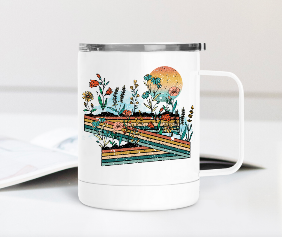 Retro Wildflowers 12oz Travel Mug